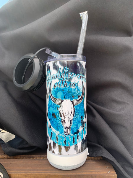 Cow Print with Warning Speaker Tumbler