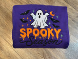 Spooky Season Embroidered Ghost Sweatshirt – Purple Cotton Crew Neck