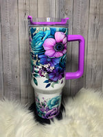 Purple & Teal 40 oz Tumbler with straw and rubber bottom