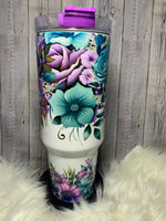 Purple & Teal 40 oz Tumbler with straw and rubber bottom