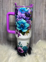 Purple & Teal 40 oz Tumbler with straw and rubber bottom