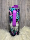 Purple & Teal 40 oz Tumbler with straw and rubber bottom