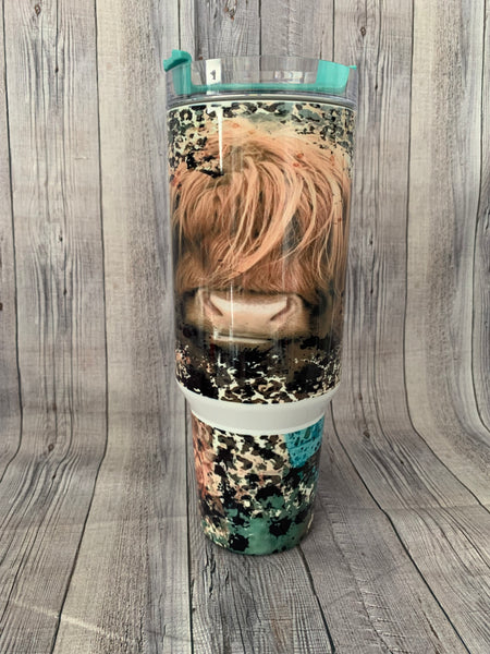 Highland Cow 40 oz Tumbler with Straw and rubber bottom