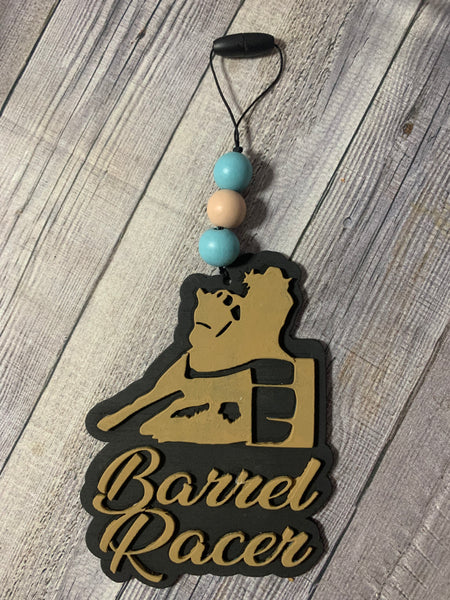 Wooden Barrel Racer Car Charm with Wooden Beads