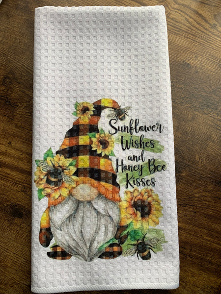 Gnome with Sunflowers Dish Towel