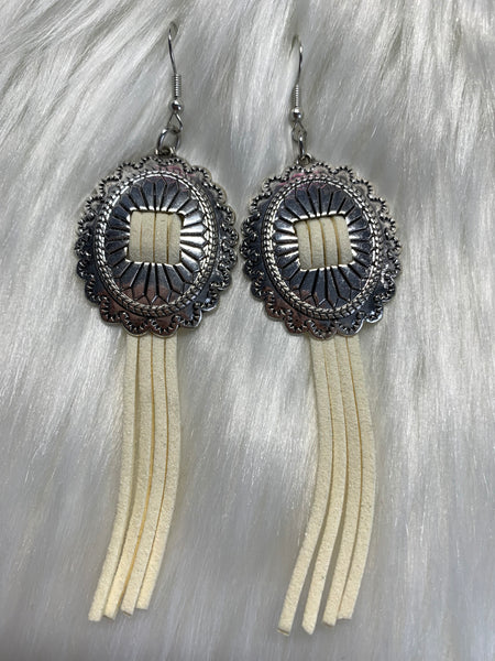 Silver Concho Leather Earrings