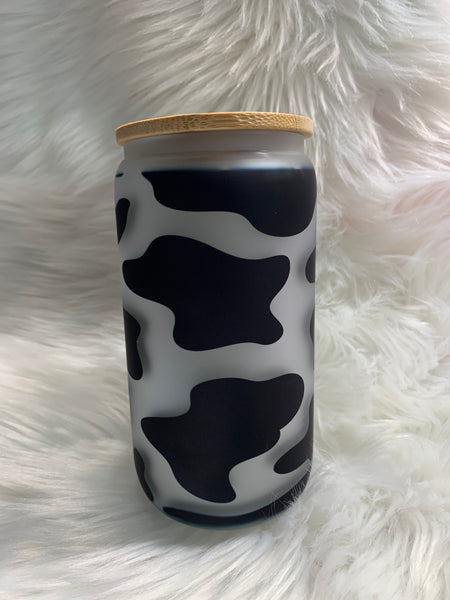 Cow Print Frosted Glass Tumbler