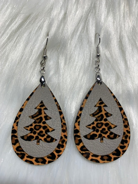 Leopard Christmas Tree Earrings