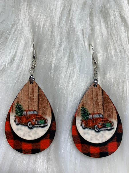 Plaid Christmas Truck Earrings