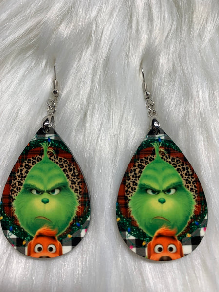 Grinch with Dog Earrings