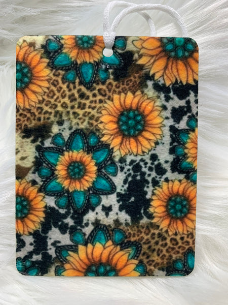 Cow Print, Turquoise and Sunflower Air Freshener