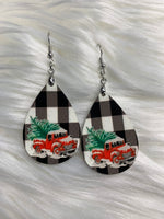 Black Plaid Christmas Earrings