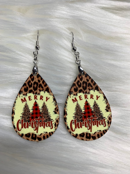 Merry Christmas Leopard Print Earrings