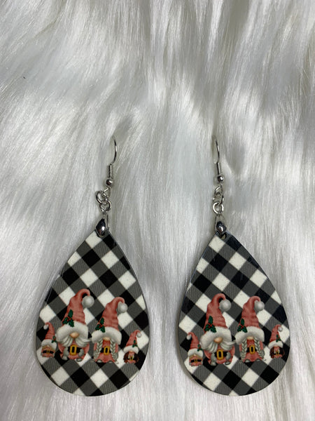 Plaid Gnome Christmas Earrings