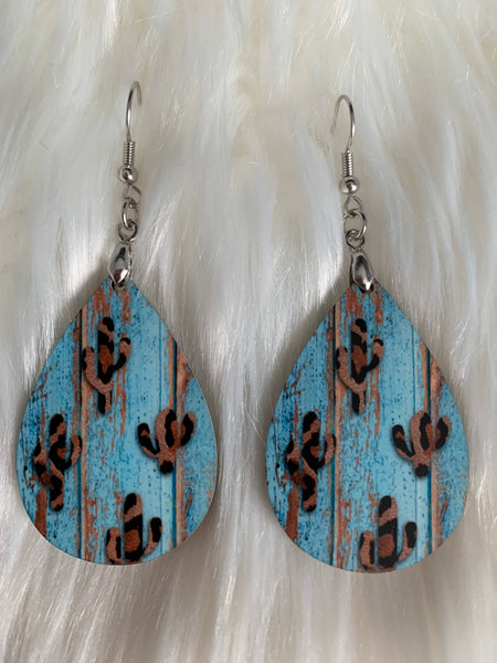 Weathered Wood Leopard Cactus Earrings