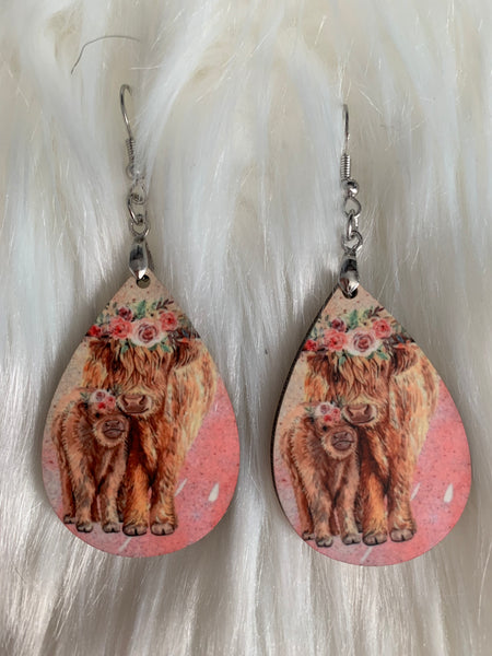 Pink Highland Cow Earrings